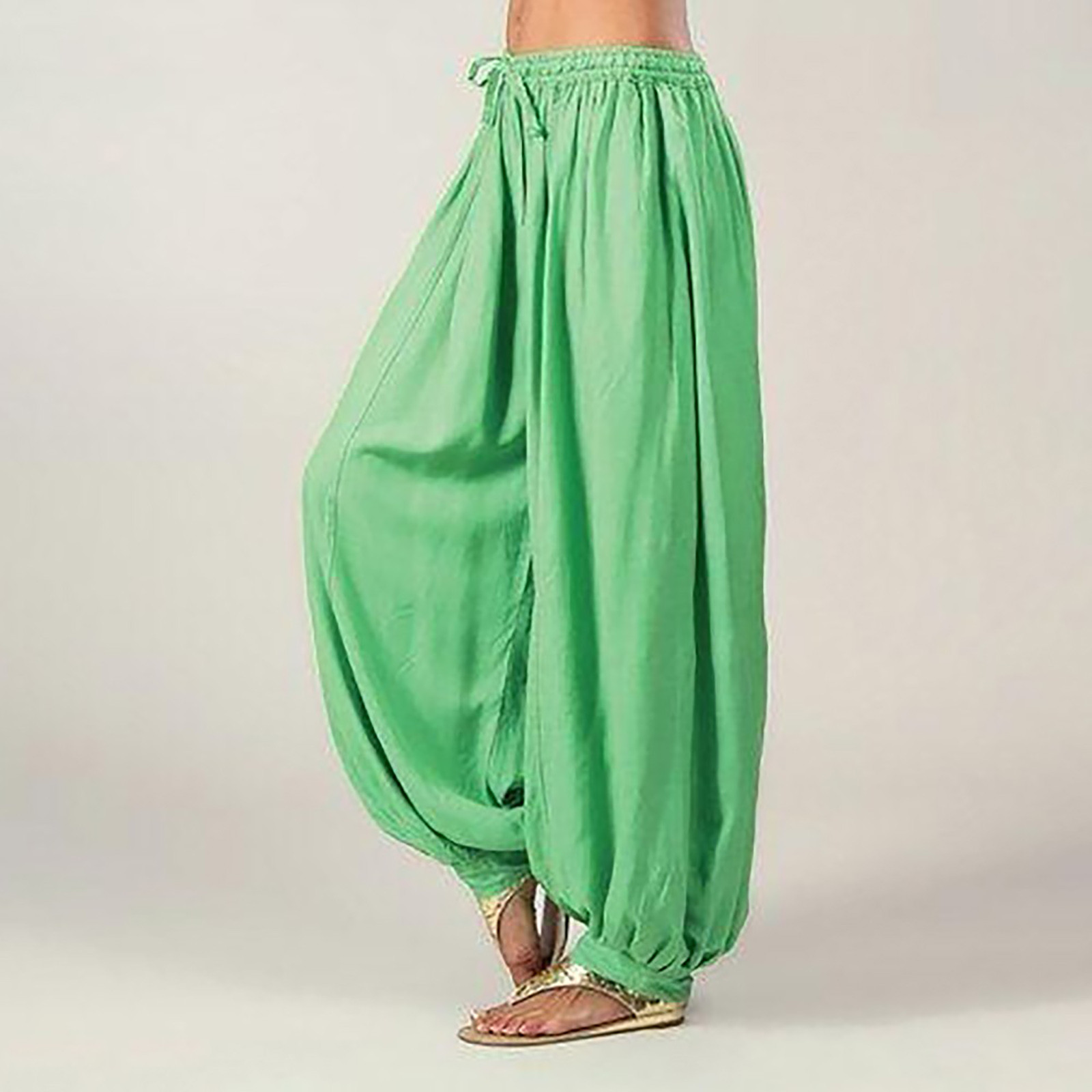 thumbnail image 2 of Pantalones harem de color liso para mujer, tallas grandes - Poliéster, informal/cómodo, cintura elástica, para otoño/primavera/verano, lavar a mano en frío, 2 of 8